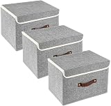 TYEERS Collapsible Fabric Storage Box with Lid 38x25x25 cm Set of 3 Grey
