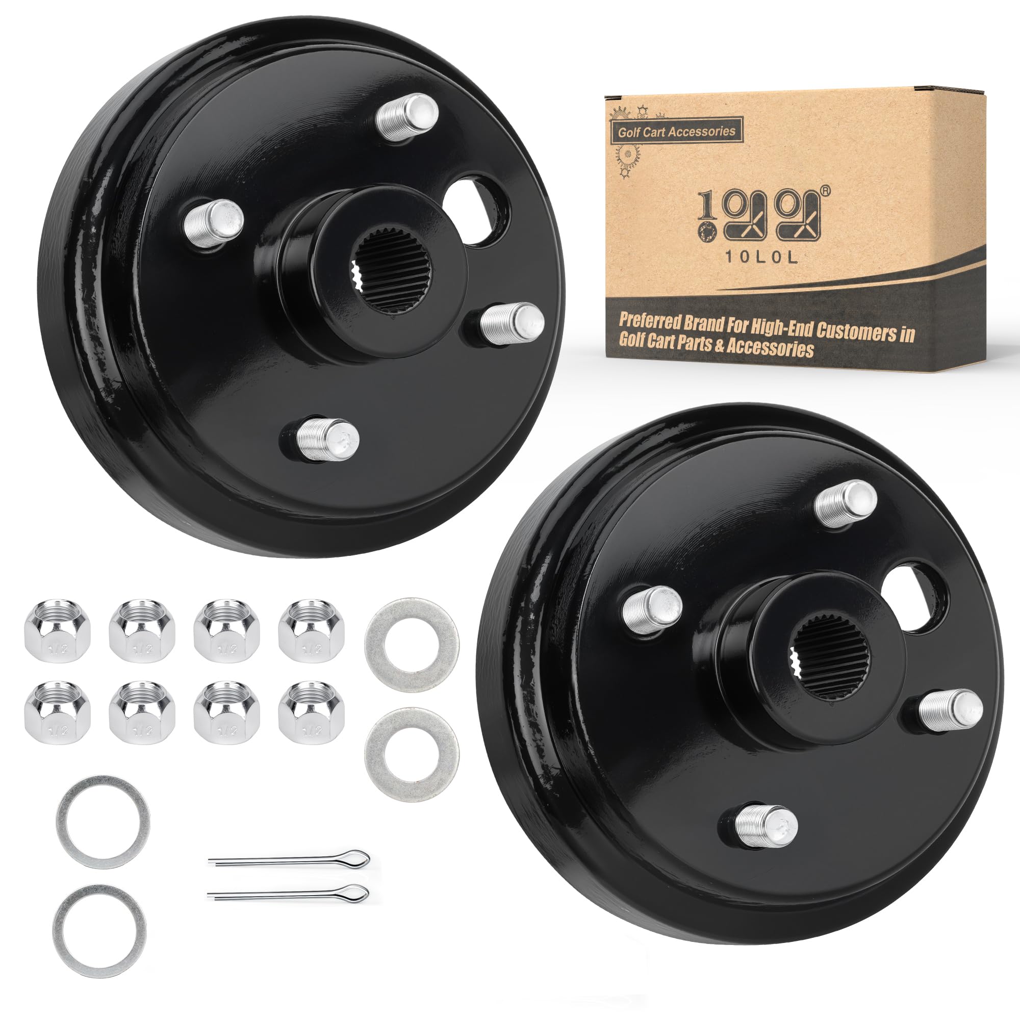View 1 of 10L0L 2 Pack Golf Cart Brake Drum Hub Assembly for EZGO-TXT 1991-Up 4 Cycle Gas Models, Replace OEM 21807-G1 21807G1 41843-94, Large Hole Rear Brake Drum Hub