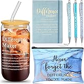 Moinchore 6 Pcs Difference Maker Gift for Women Christmas Teacher Appreciation for Employee Leather Journal Notebook with 3 Ballpoints Tumbler Makeup Bag for Coworkers Staff(Blue)