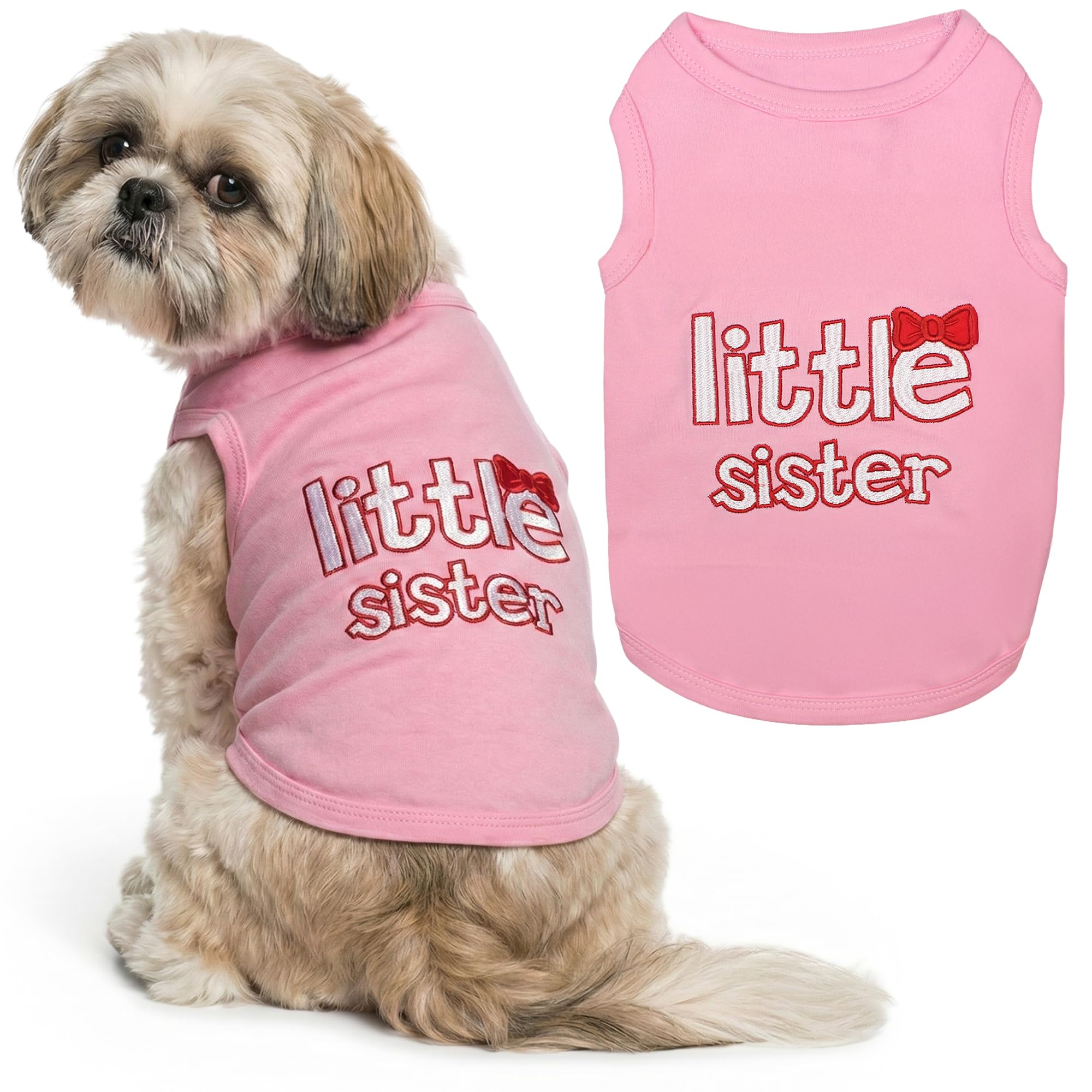 Parisian Pet Dog Cat Clothes Tee Shirts Little Brother, Little Sister (Little Sister, M)
