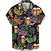 Purple Mardi Gras Shirt for Men Button Down Short Sleeve Hawaiian Shirts