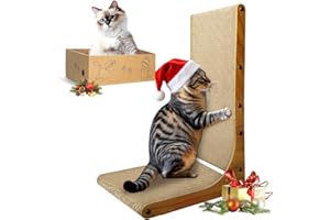 AGYM Cat Scratcher, 26 inch L Shape Cat Scratching Pad for Indoor Cats, Durable Sustainable Cardboard Scratcher with Box, Recyclable Vertical Cat Scratch Pad to Protect Furniture, Large