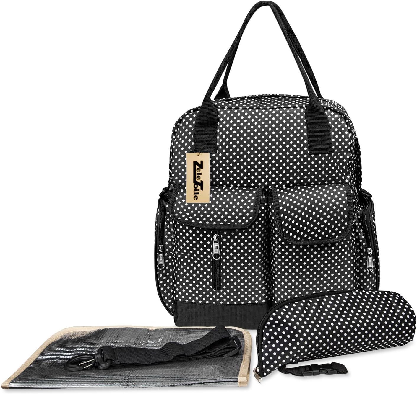 ZeleToile® Multifunctional Large Capacity Baby Diaper Nappy Changing Bag Backpacks shoulder bag Mummy Changing Set Handbag Tote Backpack - Black Dot Fashion