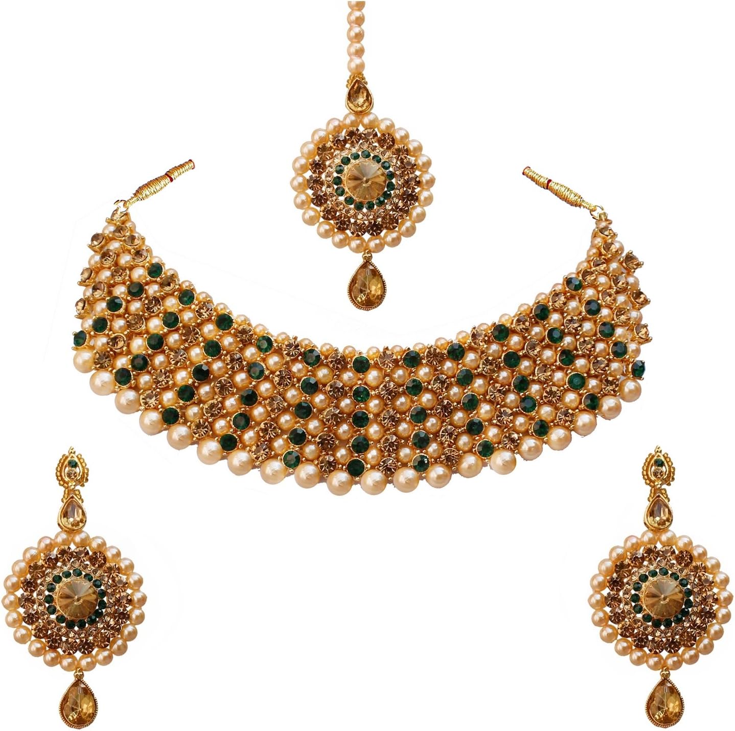 Lucky Jewellery Elegant Gold Plated Pearl and Stone Necklace Set for Girls & Women (726-ISP-816-G-Parent)