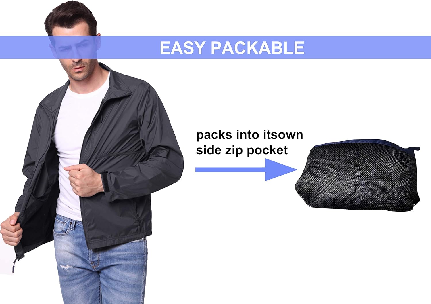 TRAILSIDE SUPPLY CO. Mens Windbreaker Jackets Lightweight Packable Jacket,Windproof and Dustproof: Clothing