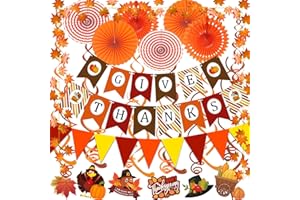 FECEDY Give Thanks Pumpkin Maple leaf Paper Banner Triangle Flag Bunting Maple Leaf Hanging Garland Paper Fan Flower Swirl Streamers for Thanksgiving Day Party Decoration