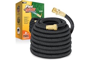 Flexi Hose Lightweight Expandable Garden Hose, No-Kink Flexibility, 3/4 Inch Solid Brass Fittings and Double Latex Core (150 FT, Black)