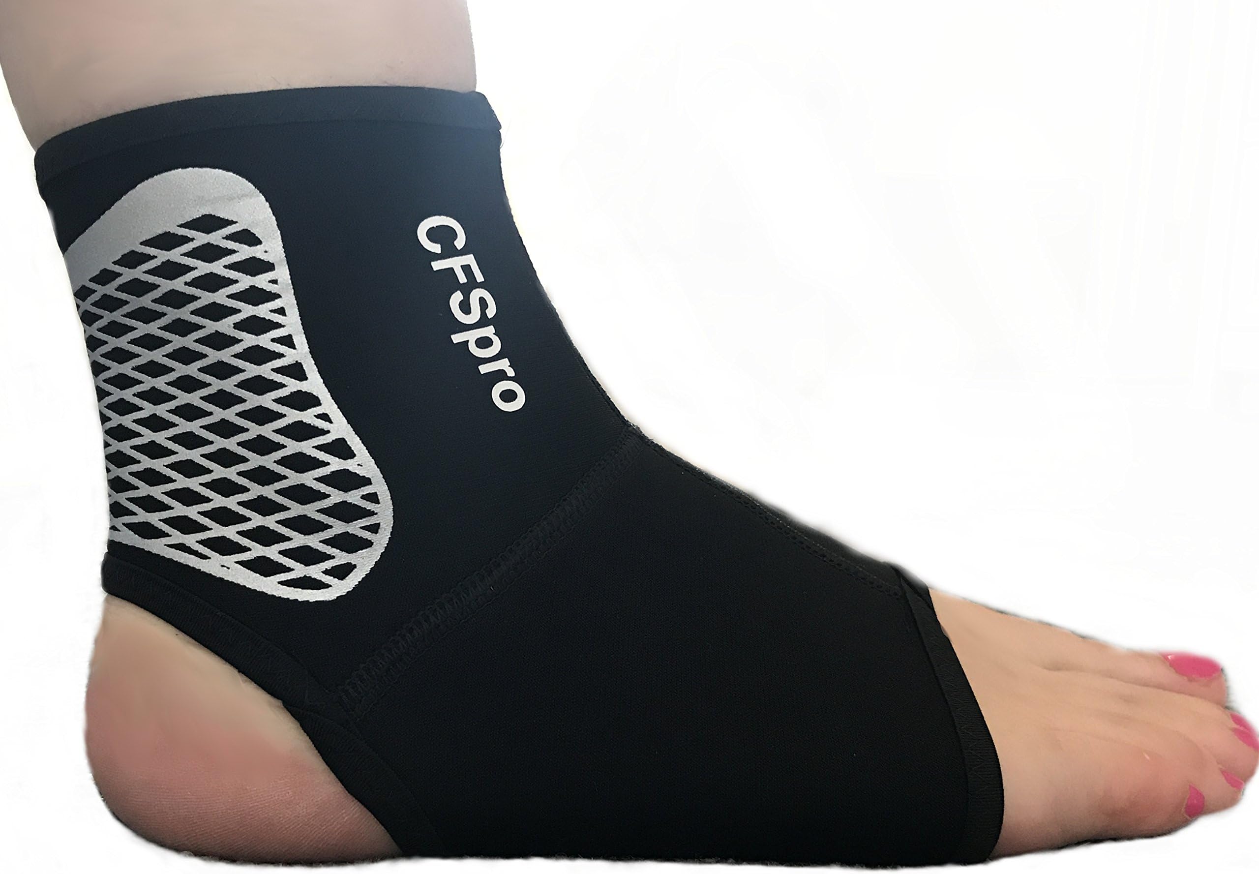 CFSpro - Premium Ankle Support. Lightweight, comfortable, firm support and compression. Helps stabilise strains, sprains, weak and injured ankles. Ideal for all Sports, running, tennis, football, rugby, basketball and walking. Unisex design (Black, Small)
