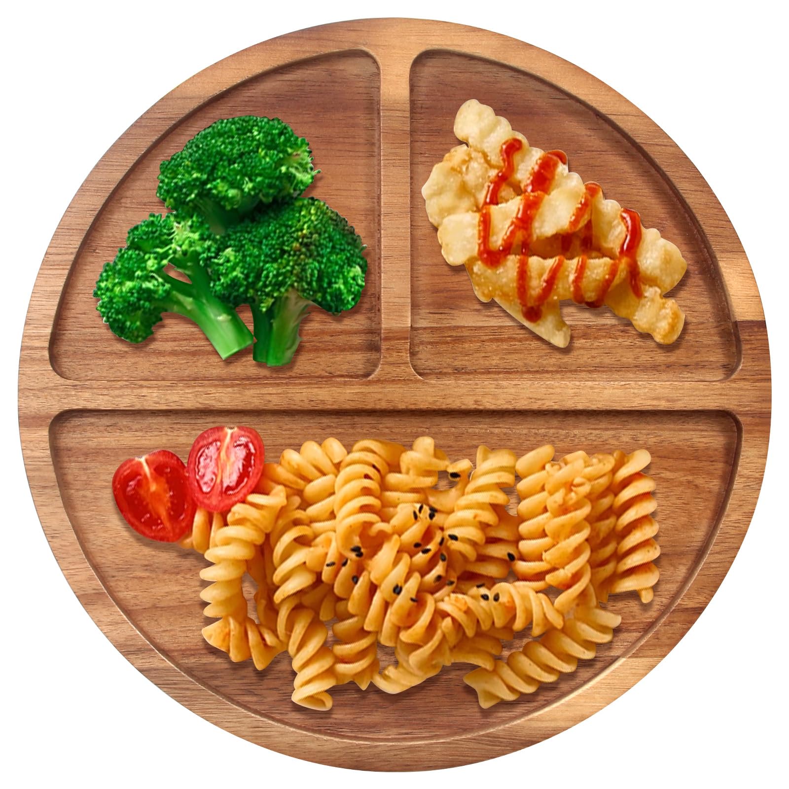 Photo 1 of Acacia Wood Portion Control Plate Divided Plate for Adults Bariatric Dinner Plates Round Wooden Tray Food Platters for Weight Loss Plate Diabetic Sectioned Plates Balanced Meal Diet Divider Plates