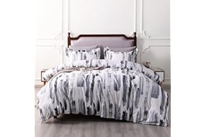 NTBAY 2 Pieces Duvet Cover Set Twin Size for Kids, Reversible Zipper Comforter Cover with 4 Corner Ties and 1 Pillow Sham, Soft Brushed Microfiber Comforter Cover Set with Black and White Ink Printed