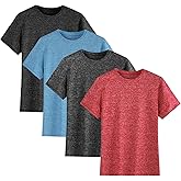4 Pack Youth Boys Kids T Shirts Quick Dry Short Sleeve Moisture Wicking Tee Shirts Athletic Tops (Age 5-18Y)
