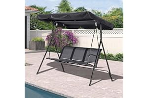OKSTENCK 3 Seat Patio Swing Chair, Metal Outdoor Garden Swing Hammock Lounge Chair Adjustable Canopy Porch Heavy Duty Swing, 