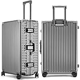 ROAMING Zipperless Luggage 28 Inch with Aluminum Frame, Checked-Large Lightweight 3-Layer PC Hard Shell Suitcase with Spinner Wheels, Metal Travel Luggage with Three TSA Locks, gray