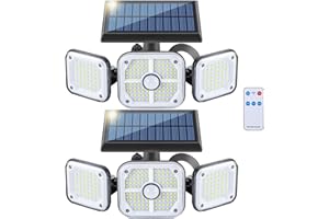 CEED4U Solar Motion Lights Outdoor 2 Packs 186 LED Motion Sensor Solar Lights with Separate Solar Panel Remote Control IP65 Waterproof 3 Heads Security Flood Lights Wall Lamp for Outside Garage