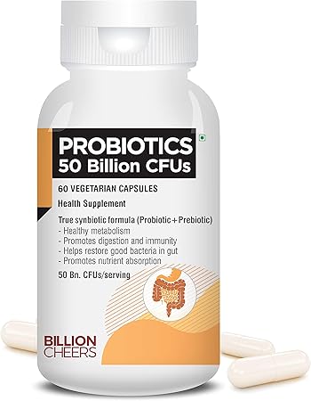 BillionCheers Probiotic Supplement 50 Billion CFUs for Women & Men | Lactobacillus for Better Immunity, Digestion & Gut Health with Prebiotic Fiber ( 60 Veg Caps)