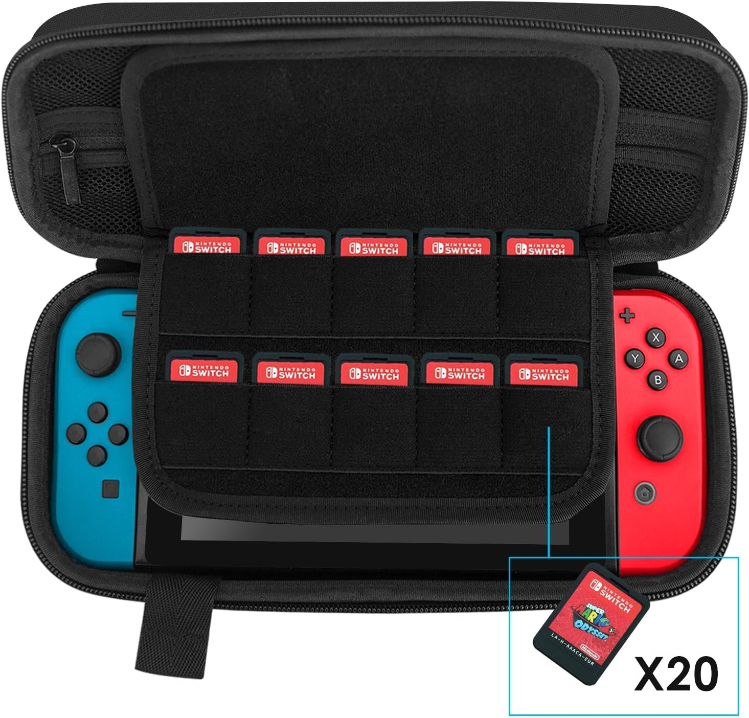 JETech Carrying Case for Nintendo Switch 2017 Model with 20 Game Cartridge Holders, Black - Image 4