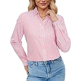 siliteelon Button Down Shirts for Women Striped Oxford Shirts Wrinkle Free Casual Dress Shirt Long Sleeve Work Blouses Tops