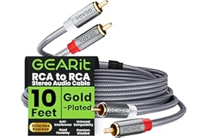 GEARit RCA Cable (10FT) 2RCA Male to 2RCA Male Stereo Audio Cables Shielded Braided RCA Stereo Cable for Home Theater, HDTV, Amplifiers, Hi-Fi Systems, Car Audio, Speakers, 10 Feet