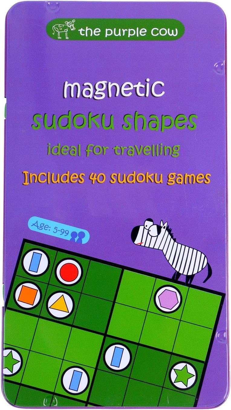 Purple Cow Sudoku Magnetspiel – Tragbares Logikspiel In Blechdose, Mit 135 Magneten & 27 Übungen, 10x18 Cm