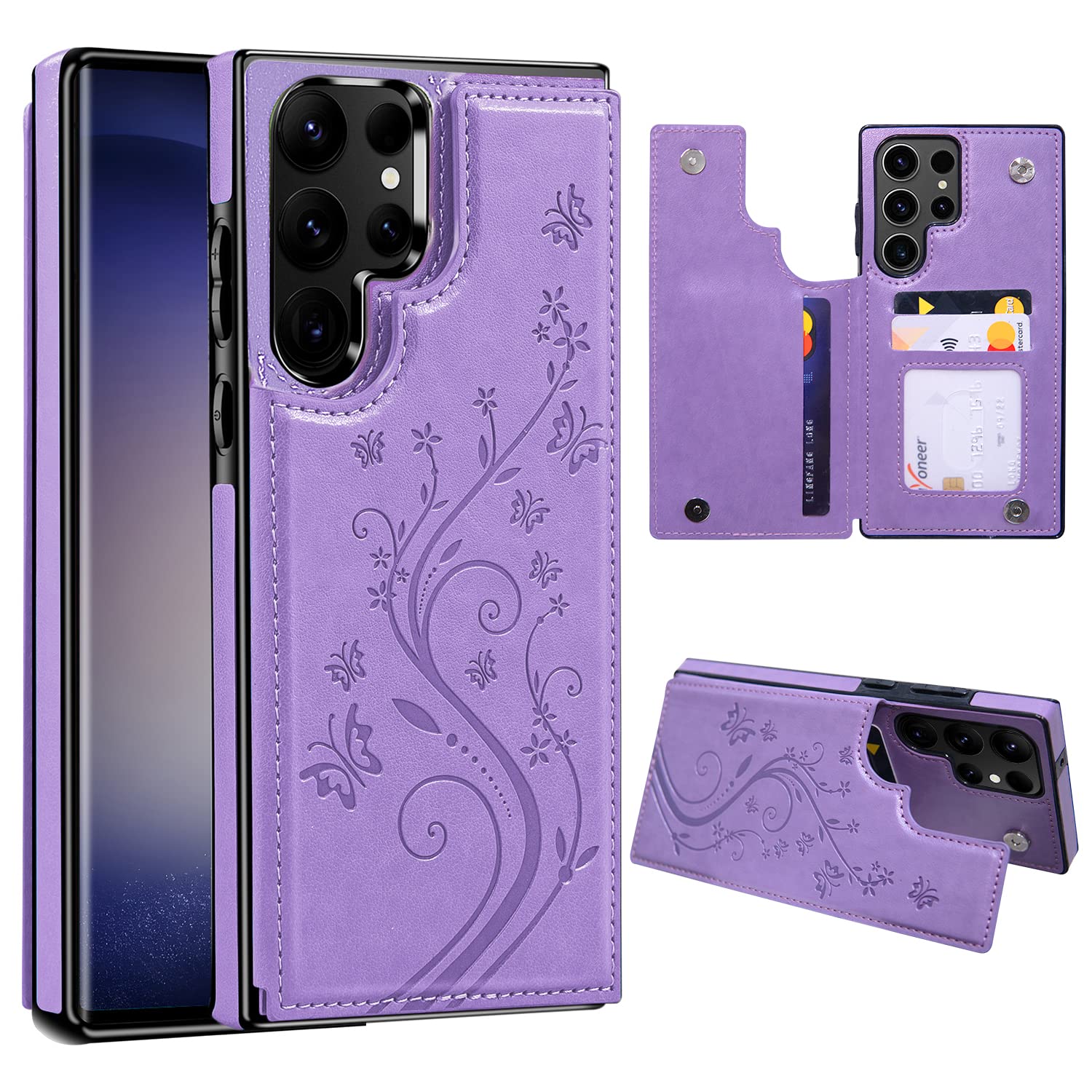 Photo 1 of Korecase for Samsung Galaxy S23 Ultra Wallet Case with Card Holder,S23Ultra Butterfly Double Magnetic Back Flip PU Leather Kickstand Card Slots Cover for Girls Women for Galaxy S23 Ultra?Purple