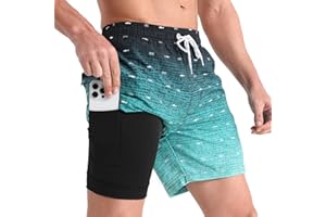 zeetoo Mens Swim Trunks with Compression Liner 5.5" Inseam Quick Dry Swim Shorts