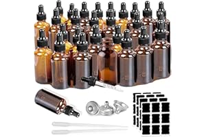 Z-synka 28Pack 2oz Tincture Bottles With Dropper Amber Glass Dropper Bottle with Measured Eye Dropper Funnels,Labels,60ml Empty Bottle Brown for Homemade Vanilla Essential Oil,Tincture,Serum,Liquids