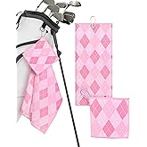 Microfiber Golf Towels for Golf Bags & Carts - Premium Weave Waffle & Ball Towels with Carabiner Clip, Essential Accessories for Men, Women, and Kids Golfer Gifts, Set of 2 (Argyle)
