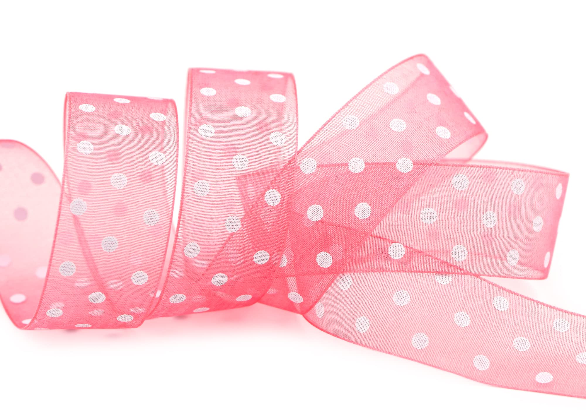 finemark 20 m x 25 mm Decorative Ribbon Chiffon Dots Pink (53) with Stable Edges Gift Ribbon Transparent Organza Wedding Birthday Chiffon Ribbon Easter Kids Dots Dots