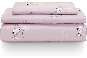 Berkshire Blanket Peanuts® Kids Sheet Set, Twin Size - 3 Pieces, Peanuts® Snoopy Make A Wish Sheet Scale Spring Pink, Cute Character Snoopy Printed Soft Microfiber Bed Sheets