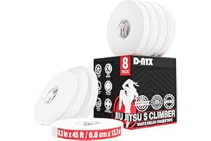 D-NYX 8 Pack Finger Tape | 0.3” x 45 Feet Athletic Sports Wrap for rock climbing BJJ Jiu Jitsu Grappling MMA Martial Arts Volleyball Weight Training Wrestling Hand Tape Fingers Tape White