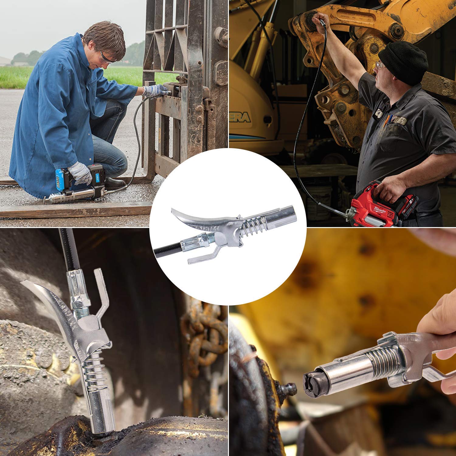 One Sight Locking Grease Gun Coupler Lock onto Zerk Fittings, 10000 PSI Grease Coupler 1/8'' NPT