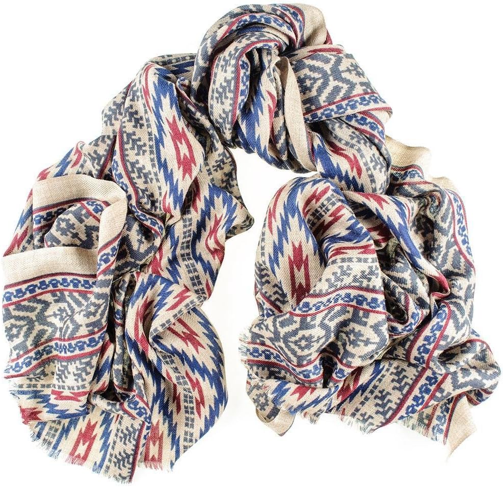 Aztec Print Silk and Merino Wool Scarf