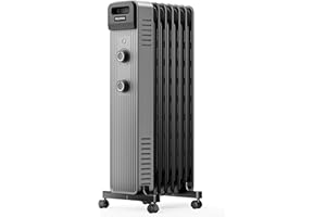 Pelonis Oil Filled Radiator Heater, 1500W Quiet Warmth Radiant Heater, 3 Heating Modes, Overheat & Tip-Over Protection, Adjustable Thermostat, Space Heaters for Indoor Use, Black, 25.2 x 13.8 x 11 in