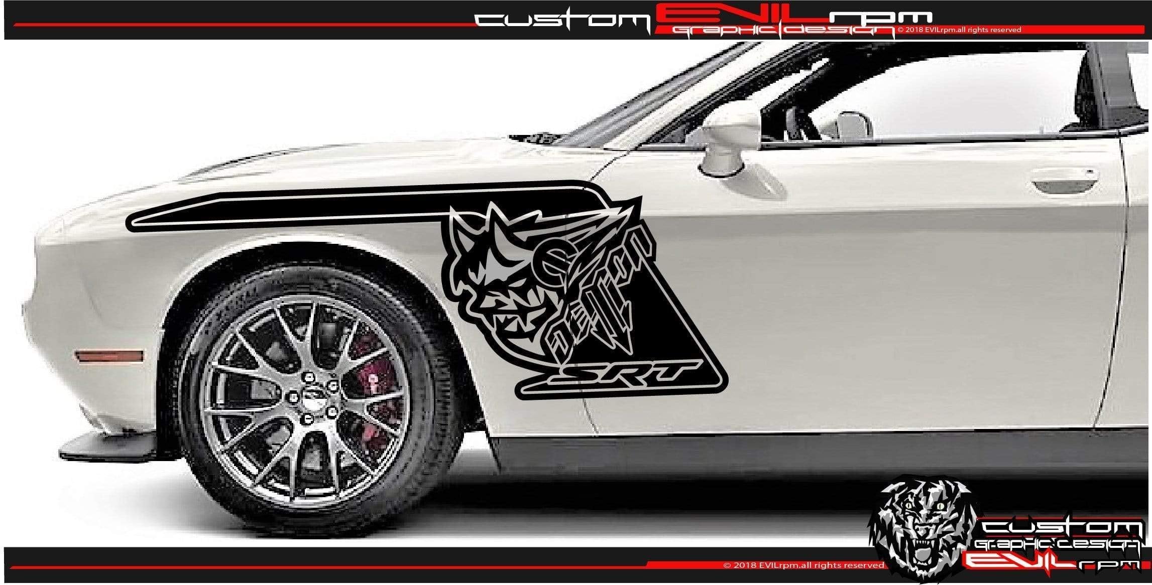 Evilrpm Decal Sticker Vinyl Side Racing Stripes Compatible with Dodge Challenger - Black Matt