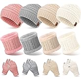 BBTO 12pcs Winter Beanie Hat Scarf Gloves Set Thick Beanies Hat Knit Skull Cap Neck Warmer Touchscreen Gloves for Men Women