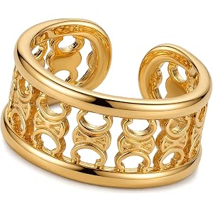 18K Gold Plated Sterling Silver Stackable Open Claw Ring Ajustable Wrap Ring | Highly Polished Cuff Stacking Rings
