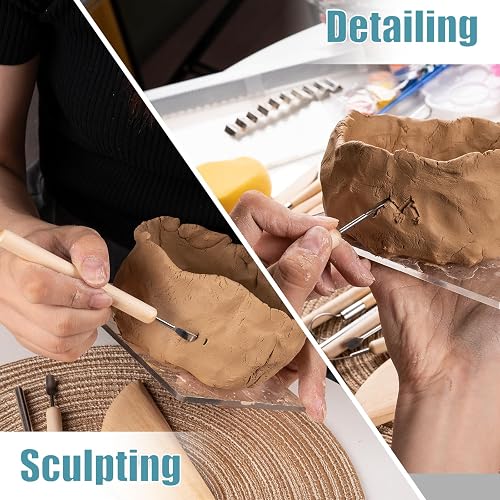 Amylove 9-Piece Pottery Clay Sculpting Tools Kit With Wooden Handles For Trimming & Carving