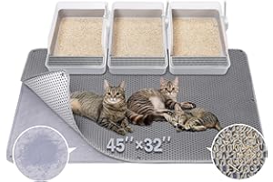 BurgeonNest 45"x32" Extra Large Cat Litter Mat, Honeycomb Double Layer Kitty Litter Trapping Mat, Urine Proof & Waterproof, Easy Clean, Machine Washable, Non-Slip, Scatter Control-Grey