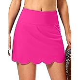 SANTINY Women's Swim Skirt with Pocket Scalloped Hem High Waist Tankini Swimsuit Tummy Control Bathing Suit Bottoms for Women