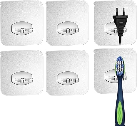 Amazon 粘着歯ブラシホルダー 壁取り付け式 壁フック 15ポンド 最大 防水 耐油 透明 継ぎ目なし 再利用可能 電源プラグソケットホルダー 自宅 オフィス 浴室 壁ハンガー 鍵 Iphone用 6個パック 歯ブラシスタンド ホーム キッチン オンライン通販