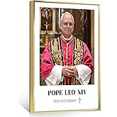 Framed Pope Leo XlV Poster Classic Portrait Christ Art Print,Religious Figure Painting For Church/Prayer Room Pray bless ( Gold-1 8"x10")
