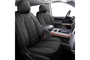 BALLIOL Pickup Seats Covers Compatible with Chevy Chevrolet Silverado 1500 GMC Sierra 2007-2024 Faux Leather Seat Covers(Black,2 PCS Front Seat)