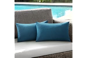 ANRODUO Pack of 2 Navy Blue Outdoor Pillow Covers for Patio Furniture Decorative Farmhouse Linen Cushion Sham Outdoor Waterproof Outside Lumbar Pillowcase for Garden Balcony Outdoor Decor 12x20 Inch