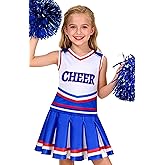 Costumerry Cheerleader Costume for Girls Cheerleading Outfit with Pom Poms Halloween Party Dress Up