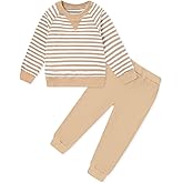 YALLET Toddler Boys Girls Fall Clothes 2Pcs Striped Sweatshirt Pullover Tops with Pants Unisex Baby Outfit Set 1-5 Years