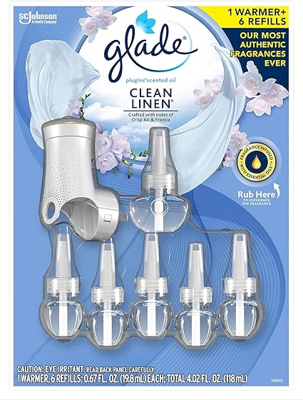 Amazon Com Glade Plugins Scented Oil Bonus Pack Clean Linen 6 Refills And 1 Warmer Health Personal Care
