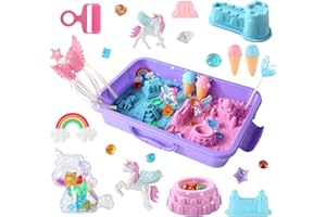 sikmcle Unicorn Sensory Bin Play Sand Kit for Girls Unicorn Toys for Kids Castle Moulds Toddler Activities and Sensory Bin Fillers for Toddlers 3+