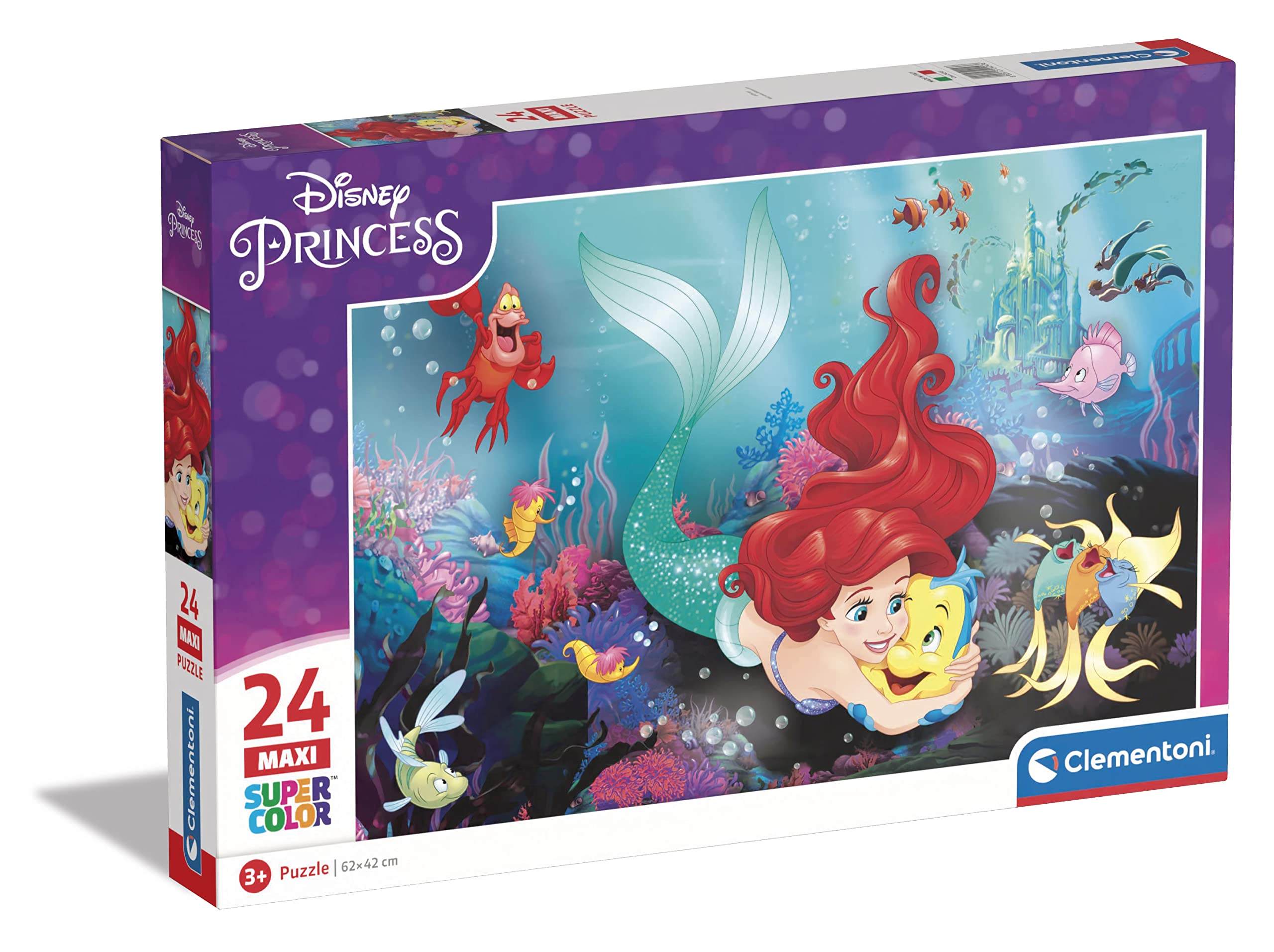 Clementoni 24 el. maxi super kolor Disney princess little mermaid 24243 [PUZZLE], Red, Blue, and Other Underwater Shades