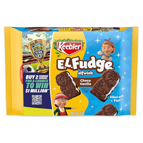 KEEBLER E.L. FUDGE ELFWICH COOKIES, CHOCOLATE-Y AND VANILLA FLAVOR SANDWICH COOKIES, FUN SHAPED TREAT, 10.8 OZ PACK