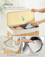 SONGMICS 100 L Laundry Basket with Lid, 2 Compartments, Bamboo, Foldable view 3